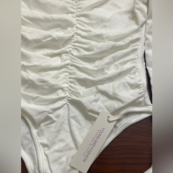 Darong Womens Off The Shoulder Long Sleeve Ruched Bodysuit Tops T Shirt Jumpsuit - Picture 7 of 8